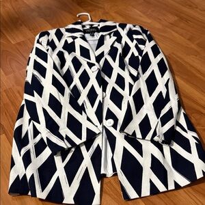 Dennis Basso Navy and White Patterned Blazer